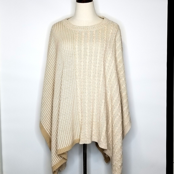 Two by Vince Camuto Cream Knit Shrug Boho Lagenlook Chunky Poncho Size L/XL - Picture 1 of 12